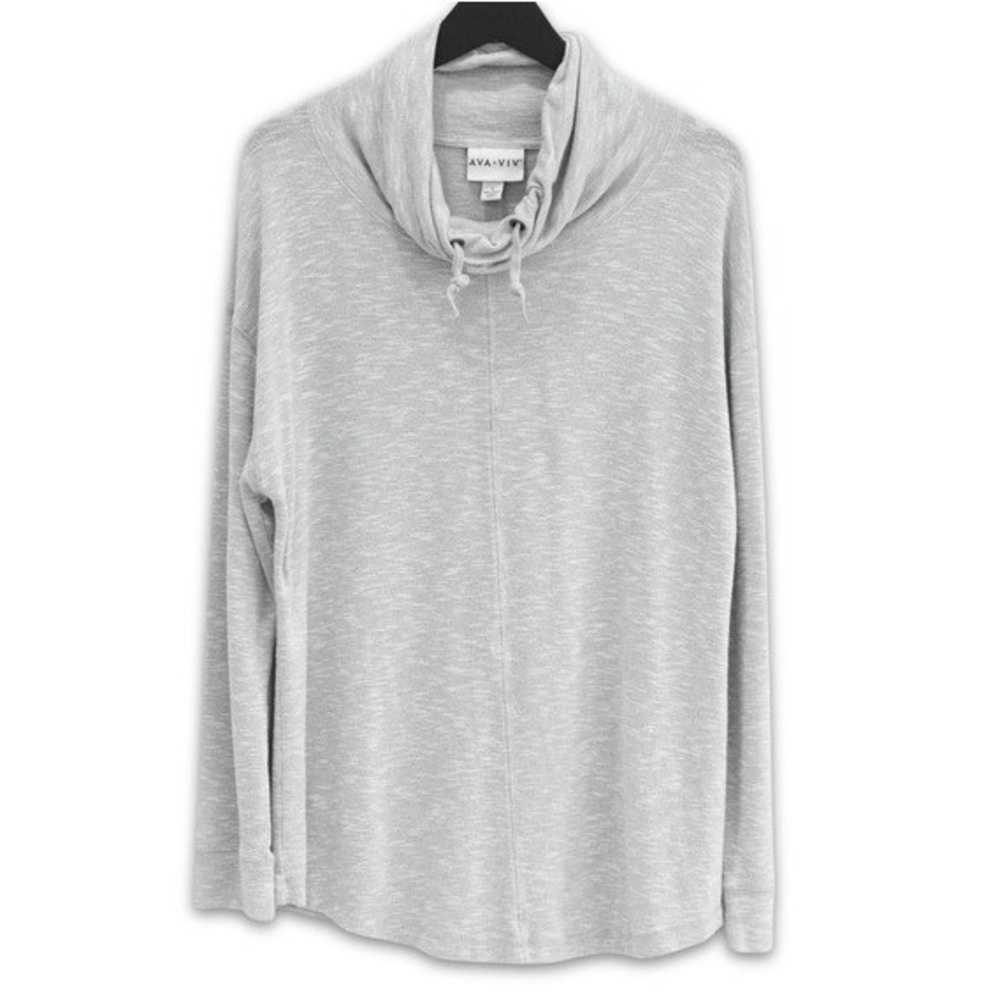 Ava & Viv Long Sleeve Top Womens 1X Gray Cowl Neck Lightweight Shirt Drawstrings